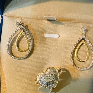 10k earrings ring set with diamond/